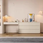White modern dresser with 6 drawers – minimalist solid wood bedroom storage furniture