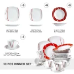 MALACASA Felisa red stripe dinnerware set arranged on a dining table