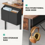 JHK Modern Office Computer Desk 32 Inch with Fabric Storage Drawers Space Side Bag Metal Frame Adjustable Feet For Home PC