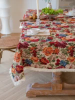 European Flower Tablecloth Decor Home Vintage Oil Paint Cloth Tablecloth Pastoral Style Floral Jacquard Cloths Table