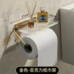 Front view of the aluminum alloy toilet paper holder with acrylic tray, showing its sleek design.