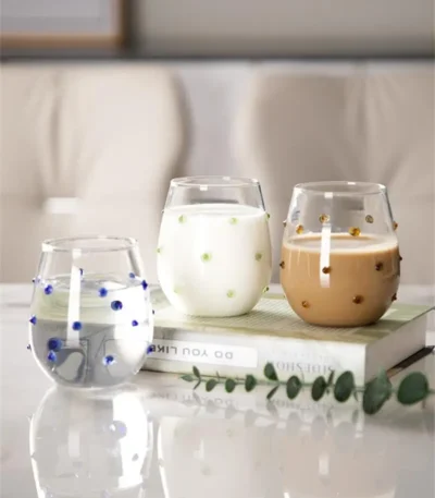 Colorful Stones Dots Glass Cup High Borosilicate Glass Transparent Drink Water Cup Milk Coffee Juice Glass