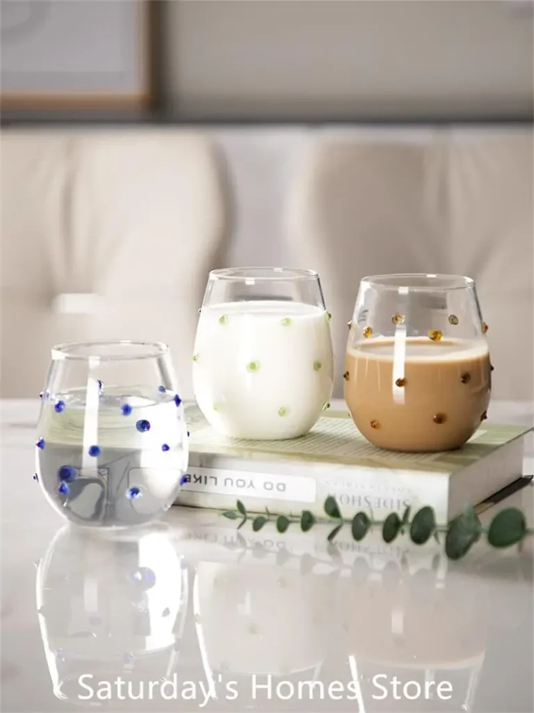 Colorful Stones Dots Glass Cup High Borosilicate Glass Transparent Drink Water Cup Milk Coffee Juice Glass