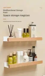 Beech wood bathroom storage rack wall mounted light luxury living room non perforated bathroom storage rack bathroom shelf
