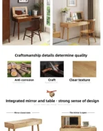 Solid wood dresser with mirror – makeup table with drawer in walnut finish, bedroom storage furniture from Goldoma