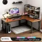 47 in Computer Desk with Drawer, Storage Cabinet Shelve, L Shape Home Office Reversible Study Table, Wood Executive Writing