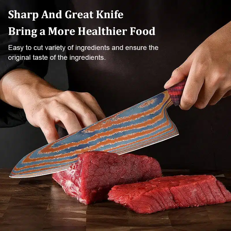 8-inch Damascus steel chef knife Sharp Timascus knife blade Titanium Cut Vegetable and Meat Stabilized Colored Wood Handle