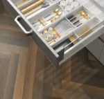 Kitchen drawer organizer with compartments for cutlery and utensils