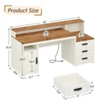 Farmhouse Computer Desk with Drawers, 65'' Home Office Desk with Power Outlets, Storage Cabinet and Printer Stand,
