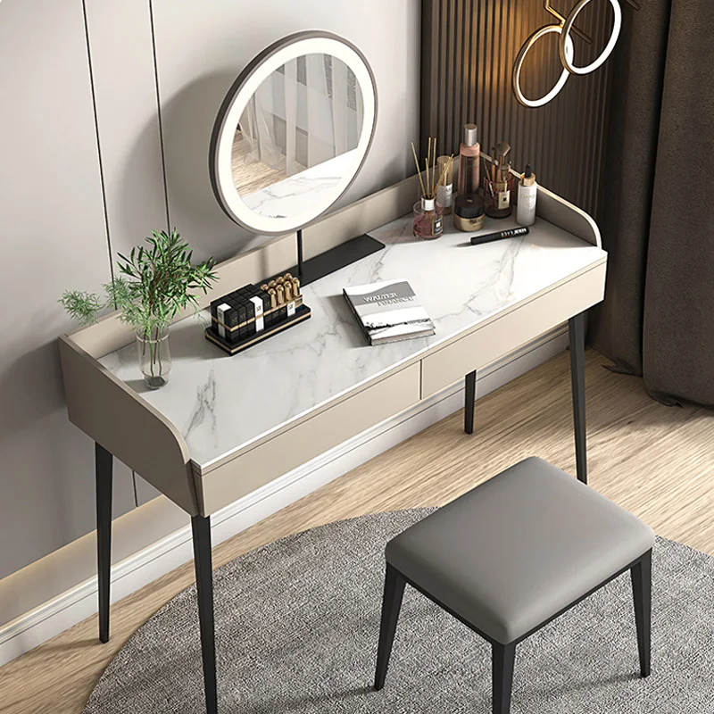 Goldoma Modern Minimalist Dresser with Stone Desktop and Makeup Table