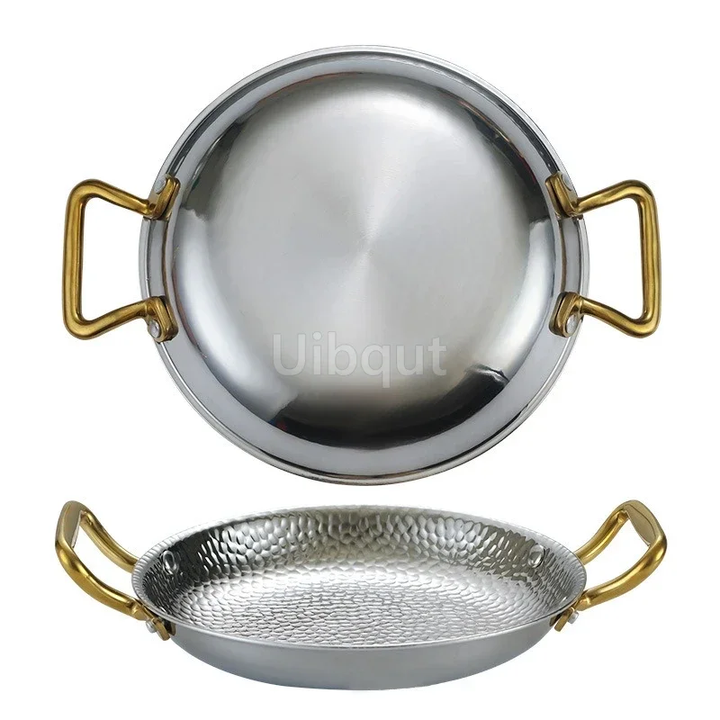 Commercial crayfish plate Flat bottom stewed rice pot Double ear frying pan hotpot 304 stainless steel Spanish seafood rice pot