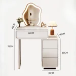 Modern White Wood Dresser with Mirror and Stool – top view