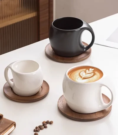 Ceramic coffee cup plate set Tea mug High end exquisite American latte coffee cups Oat Breakfast Drinking Glass Drinkware mug