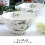 Bone China Dinnerware, Household Ceramic Rice Bowl, Deep Dishes, Soup Pots, Steak Flat Plate, Delicate Floral Tableware