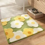 Square Floral Bath Mat, Ultra Plush Absorbent Bathroom Rug, Non-Slip Backing & Soft Touch Surface, Floor Mats for Bathroom Decor - Image 5