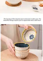Nordic Style Ceramic Rice Bowl Underglaze Japanese Breakfast Bowl High Aesthetic Value round Shape Dinnerware Set – styled