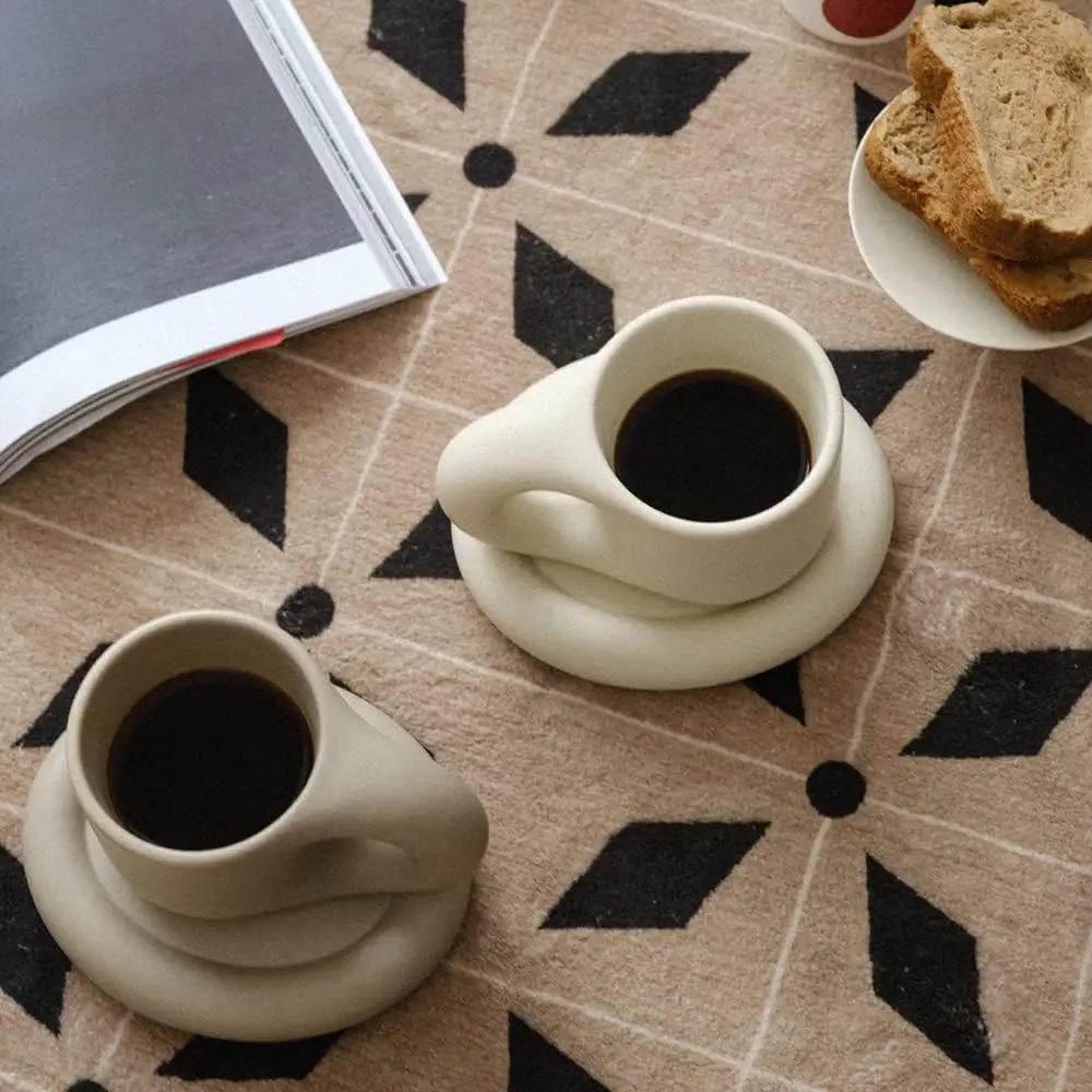 Cute Coffee Mug Personalised Ceramic Coffee Cup & Saucer Sets for Office and Home Couple Mugs for Latte Milk and Afternoon Tea
