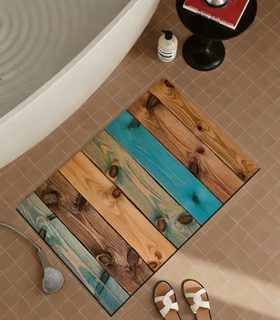 Vintage Reclaimed Wood Diatomite Bath Mat Super Absorbent Quick-Dry Non-slip for Bathroom Floor