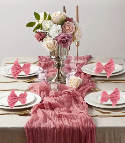 Cheesecloth Table Runner and Napkins Set Boho Gauze Cheese Cloth Rustic Wrinkled Decor for Wedding Birthday Party Dinner