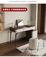 Corner Dressing Table with Mirror and Stool – White Vanity Makeup Desk – in a cozy room setting
