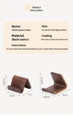 2-in-1 Solid Wood Phone Stand - Black Walnut Business Card Display Rack for Home Office Desk Decor – base detail