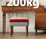 Minimalist oak wood dressing table with mirror, stool, and six drawers in a modern bedroom setting
