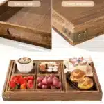 7pcs Rustic Wooden Trays with Handles - Rectangular Breakfast Plates & Coffee Table Serving Trays for Snacks, Party