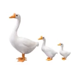 The goose statue from behind, showing tail feathers and subtle shading on white resin material.