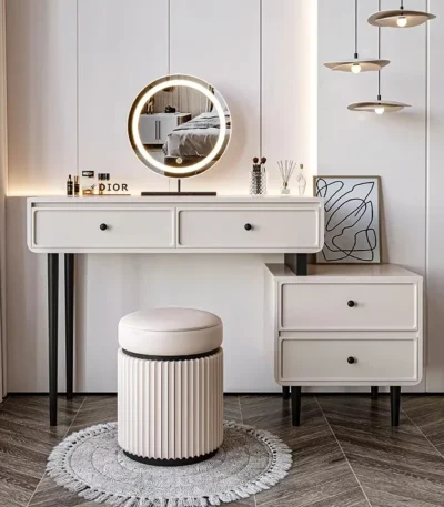 Modern dresser vanity table with mirror and stool — makeup vanity table with ample storage for bedroom