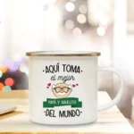 Best Grandfather & Grandmother In The World French Print Enamel Mugs Drink Milk Coffee Cup Camping Mug Gift for Abuelo
