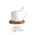 Nordic coffee shop frosted mug with spoon Tray Black coffee cup with wooden base Mark Drinkware mug Creative ceramic water