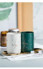 Creative Marbled Gold Plated Mouthwash Cup Couple Toothbrush Holder Bathroom Accessories Ceramic Mouthwash Cup Home