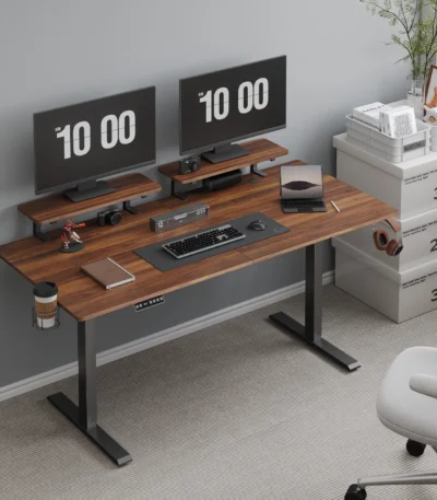 Standing Desk w/ 2 Adjustable Monitor Shelves,Electric Stand Up Desk with Memory Controller & Adjustable Height