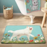 Adorable Cat Print Bath Mat, Premium Thick Sponge, Super Absorbent & Quick Dry, Non-Slip Bathroom Rug, Soft Rebound