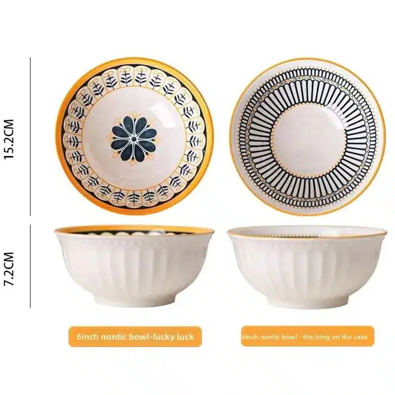 Nordic Style Ceramic Rice Bowl Underglaze Japanese Breakfast Bowl High Aesthetic Value round Shape Dinnerware Set