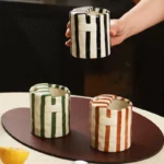 Modern Striped Ceramic Coffee Cup Hand Painted Simple Flower Tea Cup Home Breakfast Milk Mug Couple Mug Birthday Gift Home