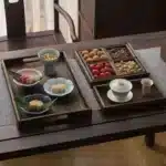 7pcs Rustic Wooden Trays with Handles - Rectangular Breakfast Plates & Coffee Table Serving Trays for Snacks, Party