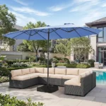 Large 15ft patio umbrella with base included in outdoor setting