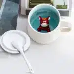 Creative Ceramic Coffee Mug with Lid and Spoon Cute Cartoon Three-dimensional Kawaii Animal Milk Cup Couple Gift Water Cup