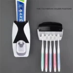1 set of easy-to-use toothbrush holder with automatic toothpaste dispenser, wall mounted toothbrush storage rack, and