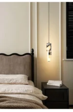 Luxury Black Cylinder Natural Stone Pendant Lamp High-end Bedside LED Chandelier Living room Decoration Home Hanging Lights