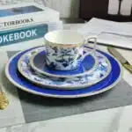 European Klein blue hibiscus bone porcelain plate ins wind European household high-end tableware housewarming gift box