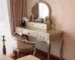 Nordic style bedroom dresser with mirror and stool in a bright room