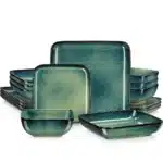 Vancasso Stern Dinner Set Green Square Kiln Change Glaze Tableware 16 Piece Kitchen Dinnerware Ceramic Crockery Set for 4