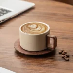 Vintage Wooden Handle Ceramic Coffee Cup with Saucer 250 Ml Large Capacity Tea Cup Modern Afternoon Tea Dessert Coffee Cup