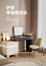 French dressing table with mirror and four drawers in creamy white finish for bedroom