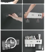 Magnetic Toothbrush Holder Storage Rack Automatic Toothpaste Dispenser Wall-Mounted Waterproof Bathroom Storage Accessories
