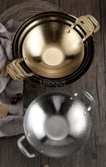 Double Ear Bar Cauldron Commercial round bottom pot Small Hot Pots Thickened creative stainless steel dry pot Pot cub Golden - Image 26
