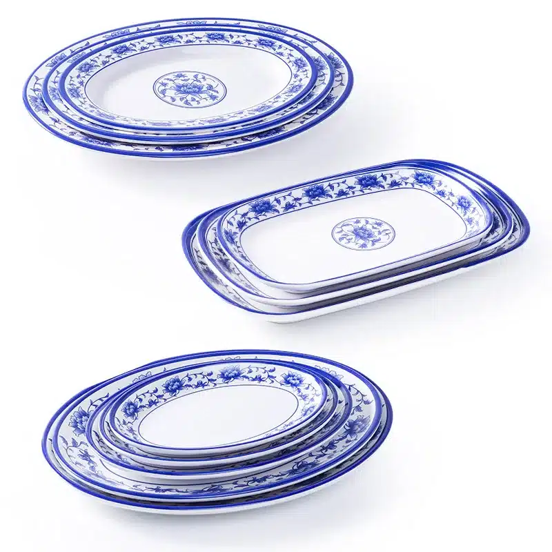 Melamine Chinese Style Blue and White Porcelain Tableware Creative Oval Dinner Plate