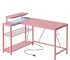 NOST&HOST Pink L Shaped Gaming Desk LED Power Outlets,42" Corner Computer Desk Reversible Shelves Hooks Home Office